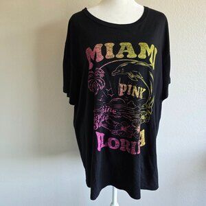 Victoria's Secret Pink MIAMI FLORIDA Black T-Shirt Dolphin Floral Sunshine XL